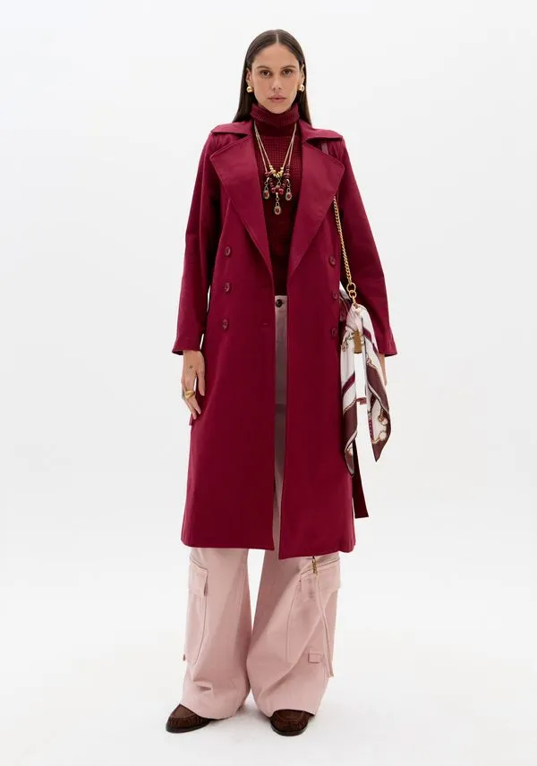 Trench Coat Com Faixa Bordô G