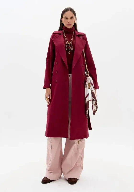 Trench Coat Com Faixa Bordô G