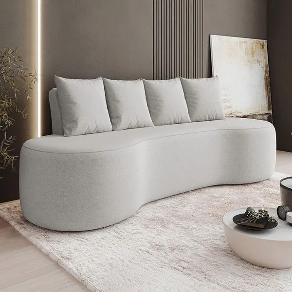 Sofá 3 Lugares Orgânico 210cm Com Almofadas Benin Bouclê B03 - D'rossi Cor Cinza