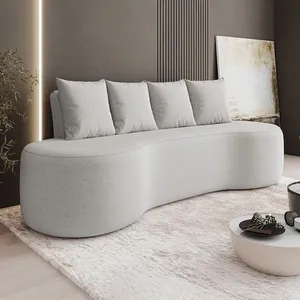 Sofá 3 Lugares Orgânico 210cm Com Almofadas Benin Bouclê B03 - D'rossi Cor Cinza