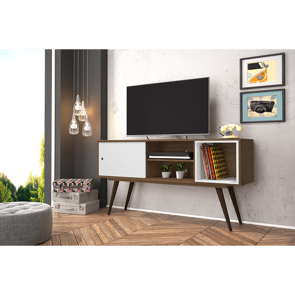 Rack em MDP/MDF para TV até 40'', 1 Porta, 1 Prateleira, 1 Nicho - Retrô 65 Rustik / Branco