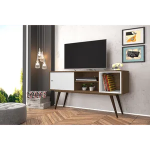 Rack em MDP/MDF para TV até 40'', 1 Porta, 1 Prateleira, 1 Nicho - Retrô 65 Rustik / Branco