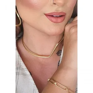 Choker Floratta Joias Aro Torneado Banhado em Ouro 18K com Corrente 34CM Dourado Feminino Choker Floratta Joias Aro Torneado Banhado em Ouro 18K 34CM Dourado Feminino