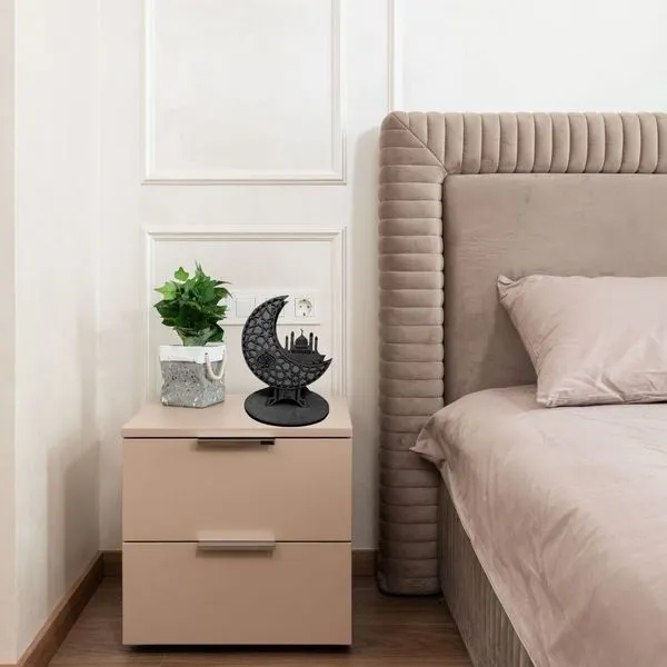 Abajur de Mesa em MDF Corte à Laser com Cabo PP 1m e Bocal E-27 40cm Preto Lenobre Abajur de Mesa MDF Corte à Laser Bocal E-27 40cm Preto Lenobre