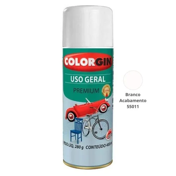 Tinta Spray Colorgin Uso Geral Premium 400ml 55011 Branco Acabamento (MP)