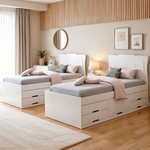 Conjunto 2 Cama Solteiro 5 Gavetas Júlia Branco