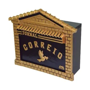 Caixa de Correio Castelo para Cartas e Jornal Abertura por Detrás 15x44x30cm Dourado Metalmig Caixa de Correio Castelo para Cartas Abertura por Detrás Dourado Metalmig
