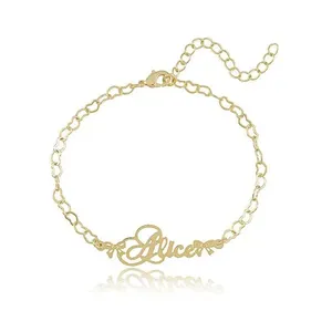 Pulseira Floratta Joias Corrente de Coração e Nome Folheado em Ouro 18k Banhado Feminina Pulseira Floratta Joias Corrente de Coração e Nome Folheado em Ouro 18k Feminina