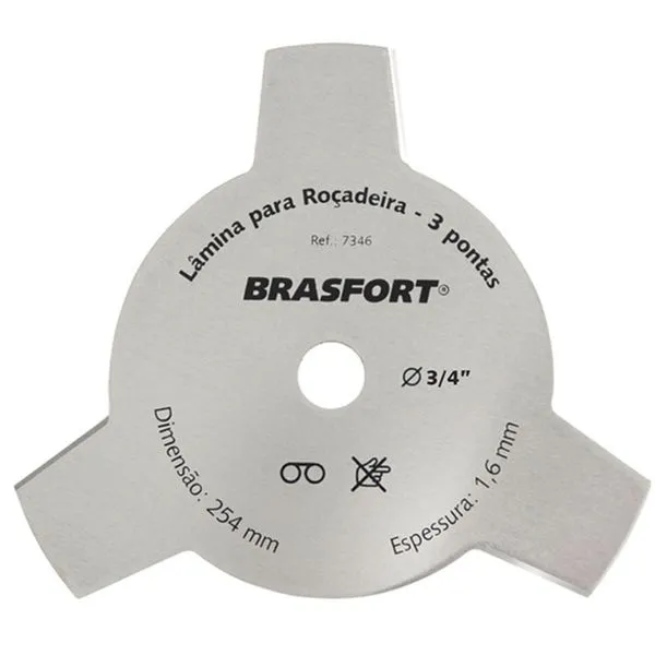 Lâmina para Roçadeira 7346 com 3 Pontas Furo de 3-4 254MM Cromo Vanádio Brasfort Lâmina para Roçadeira 7346 3 Pontas Furo 3-4 Cromo Vanádio Brasfort