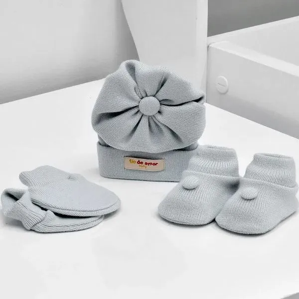 Kit Sapatos Luvas e Touca 1005 - Tam. RN Cinza