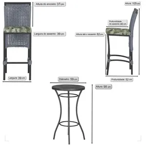 Mesa Bistrô 2 Banquetas Roma Preta Náutica Estofado 5 Trama Prata