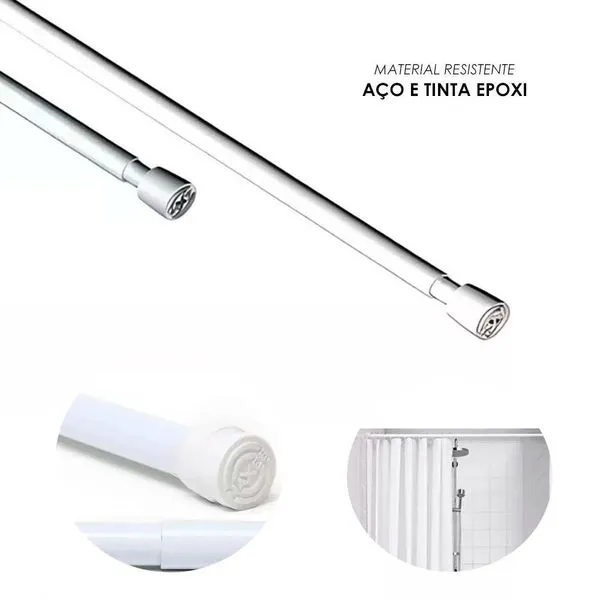 Barra Extensivel para Cortina de Box de Banheiro Ajustavel 0,90cm a 1,40m Instalação sem Furos Branco Maxeb Barra Extensivel para Cortina de Box Ajustavel 0,90cm a 1,40m Banheiro Branco Maxeb