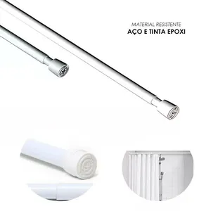 Barra Extensivel para Cortina de Box de Banheiro Ajustavel 0,90cm a 1,40m Instalação sem Furos Branco Maxeb Barra Extensivel para Cortina de Box Ajustavel 0,90cm a 1,40m Banheiro Branco Maxeb