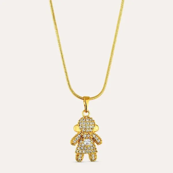 Colar Pingente Menina Cravejado Banho Ouro 18k