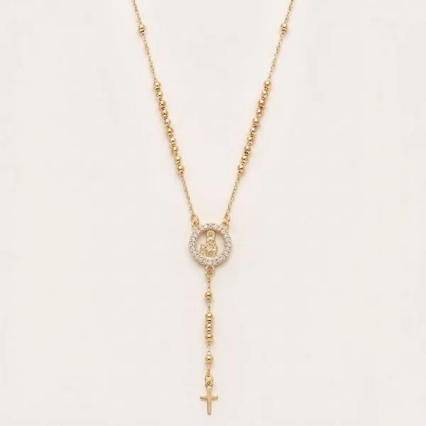 Colar Terço Feminino Milliá Nossa Senhora de Fátima Metal com Banho de Ouro Dourado 45cm Colar Terço Feminino Milliá Nossa Senhora de Fátima Metal com Banho de Ouro Dourado