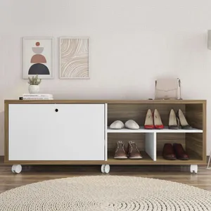 Sapateira Recamier porta basculante com rodízios Estilo Lamina Mel/Branco
