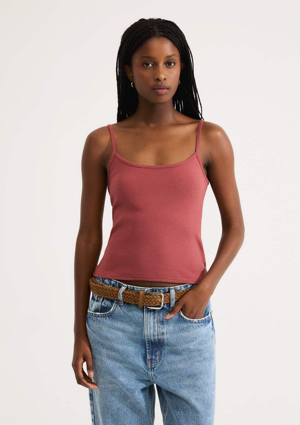 Regata Feminina Alças Finas Com Elastano - Vermelho XG