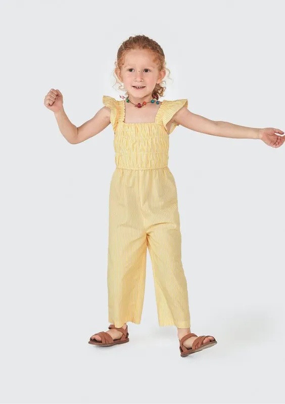 Jardineira Infantil Menina Toddler Listrada - Amarelo 004