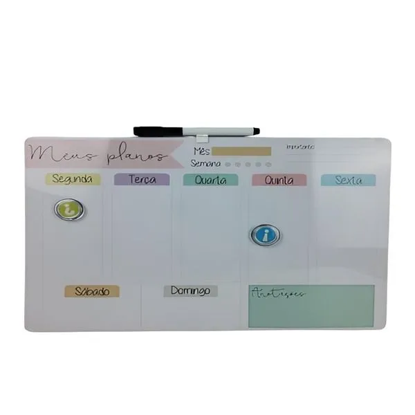 Lousa Magnética Mensal Branco 6415 para Planejamento Semanal e Tarefas 30CM Branco Lousa Magnética Mensal Branco 6415 para Planejamento Semanal 30CM Branco