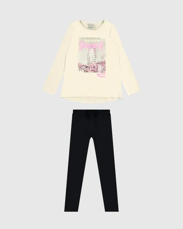 Conjunto Longo Infantil Menina Take Care Of Yourself Em Algodão Malwee Kids Off White - 12