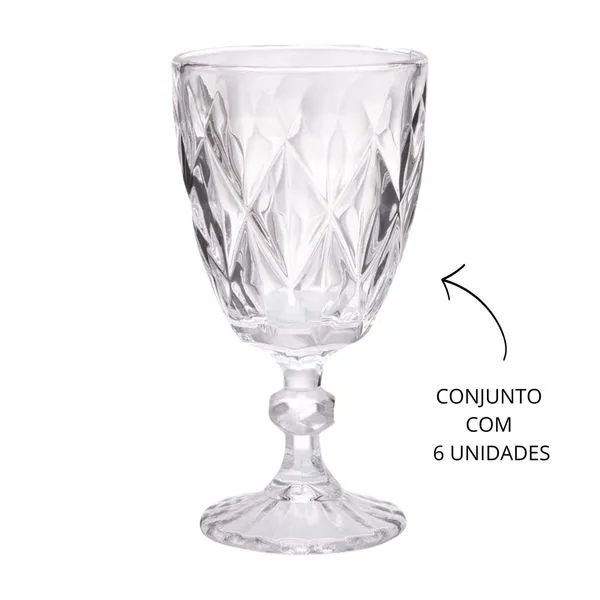Jogo De Taças 06 Peças Clear Vitral 240ml Vidro Transparente TC14841 (MP)