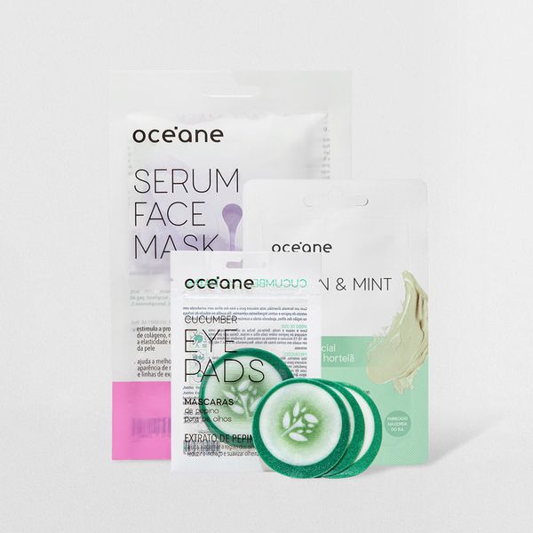 Kit Máscara Facial de Limão e Hortelã + Máscara Para Olhos de Pepino + Máscara Facial com Retinol (3 Produtos)