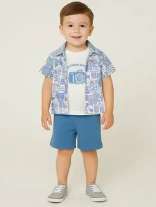 Conjunto Curto Estampado Infantil Para Menino - AZUL 1