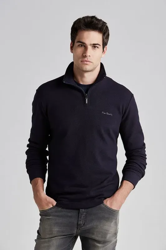 Tricot Zíper Textura - Marinho - P