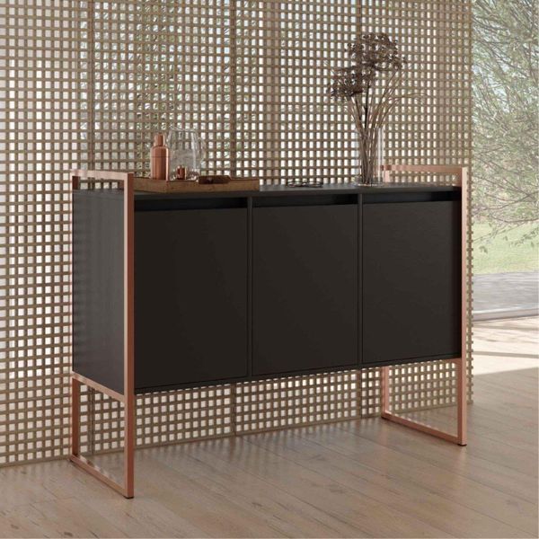 Aparador Buffet Industrial 3 Portas Sala De Estar Preto Cobre
