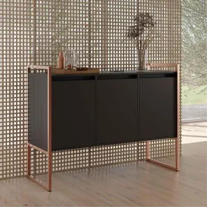 Aparador Buffet Industrial 3 Portas Sala De Estar Preto Cobre