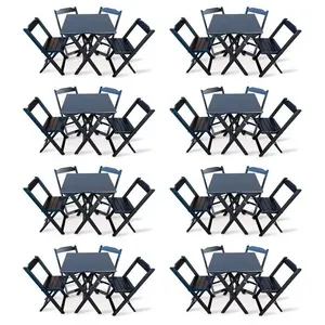 Kit 8 Conjunto Com Jogo De Mesa 70x70 Com 4 Cadeiras Dobráveis - Preto - Cor: Preto