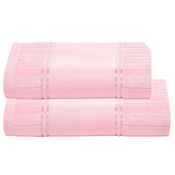 Jogo De Banho Dohler Artesanalle Barrado Liso com 2 Peças Rosa Claro