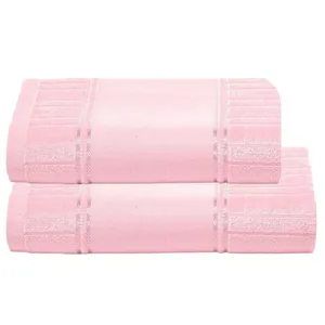 Jogo De Banho Dohler Artesanalle Barrado Liso com 2 Peças Rosa Claro