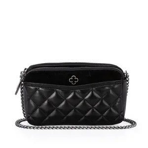 Bolsa Pequena Alça Corrente Couro Suede Preta