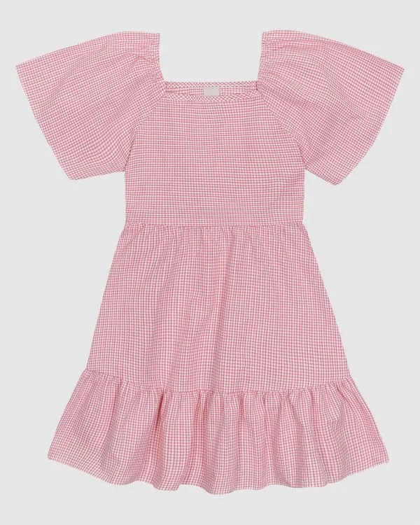 Vestido Menina Decote Reto Manga Curta Em Tecido Lurex Listrado - Carinhoso Rosa - 14