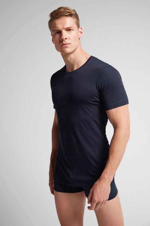 Camiseta De Manga Curta Gola De Algodão Supima Fresh - Azul M