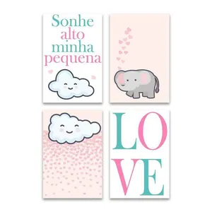 Kit 4 Placas Decorativas Infantil Menina Frases Mdf 20x30 Cm