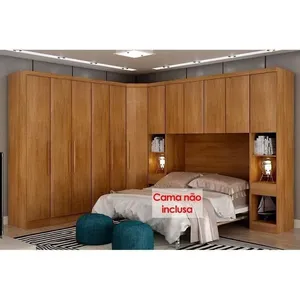 Quarto Casal Modulado 7 Peças (1 Armário Ponte1 Closet3 Guarda Roupas2 Complementos) Freijo Cumaru