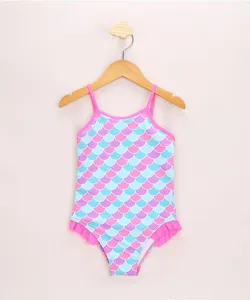 Maiô Infantil Estampado de Escamas Alça Fina Proteção UV50+ Multicor 4