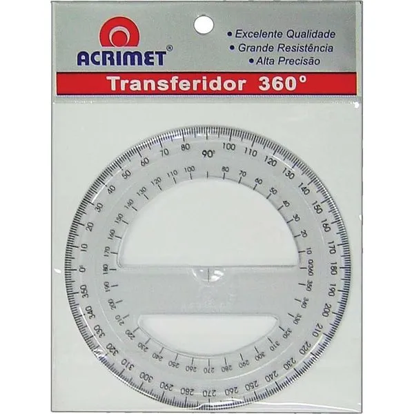 Transferidor Acrimet Poliestireno 360 Graus com Escala Gravada e Certificado Pelo INMETRO Transferidor Acrimet Poliestireno 360 Graus com Escala Gravada