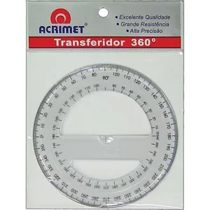 Transferidor Acrimet Poliestireno 360 Graus com Escala Gravada e Certificado Pelo INMETRO Transferidor Acrimet Poliestireno 360 Graus com Escala Gravada