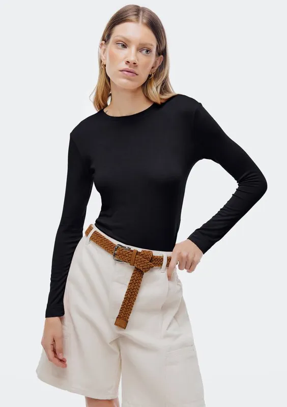 Blusa Feminina Manga Longa Slim - Preto M