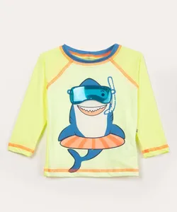 blusa de praia infantil manga longa tubarão com proteção uv50 amarelo 4