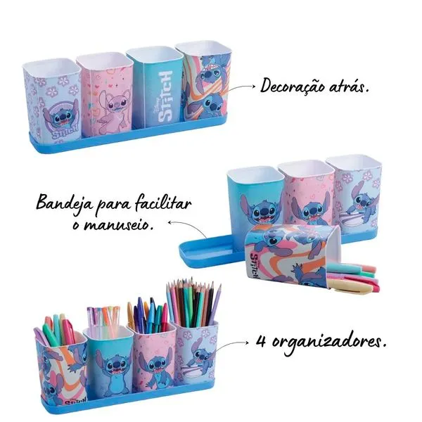 Porta Canetas Decorado Plástico Stitch 5 Peças 15897 - Plasútil