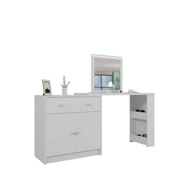 Penteadeira Camarim Aura 1 Gaveta com Espelho e Iluminação LED em MDF MDP 160cm Loja Doce Lar Penteadeira Camarim Aura com Espelho e LED 1 Gaveta em MDF MDP Loja Doce Lar