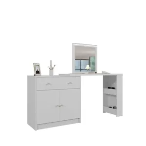 Penteadeira Camarim Aura 1 Gaveta com Espelho e Iluminação LED em MDF MDP 160cm Loja Doce Lar Penteadeira Camarim Aura com Espelho e LED 1 Gaveta em MDF MDP Loja Doce Lar