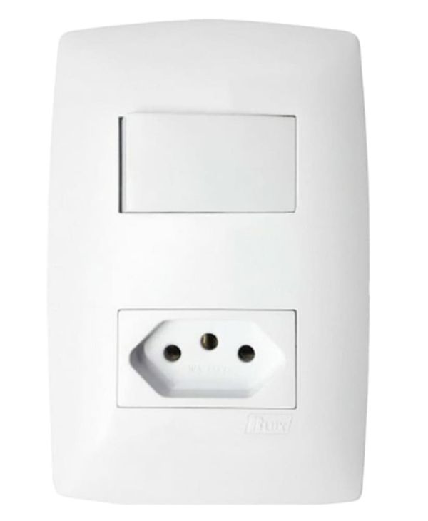 Conjunto Interruptor Simples + Tomada 10A 4x2 Home B.Lux Conjunto Interruptor Simples + Tomada 2P+T 10A 4x2 Branco Home