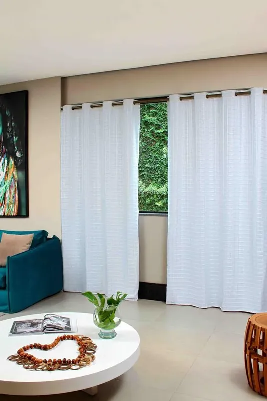Cortina Marka Textil Lava Fácil Xadrez Branco 2,70x2,40m