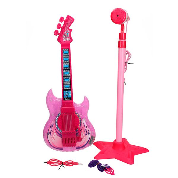 Guitarra Infantil com Microfone - Karaoke - Kids Band - Rosa - Etitoys