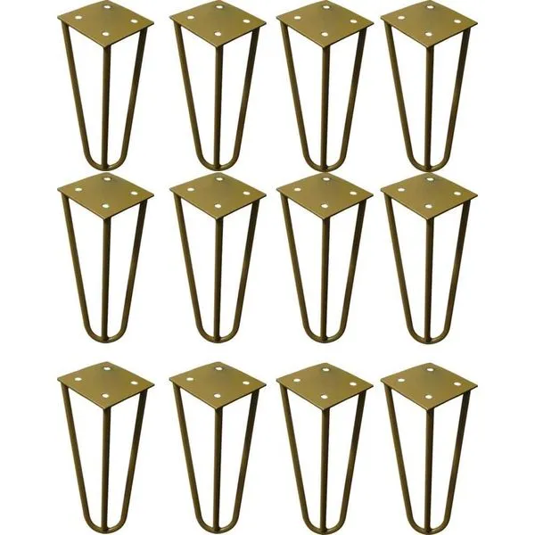Kit 12 Pés Hairpin de Metal Ferro Maciço Revestimento Epoxi Dourado Gran Belo Kit 12 Pés Hairpin Metal Ferro Maciço Revestimento Epoxi Dourado Gran Belo